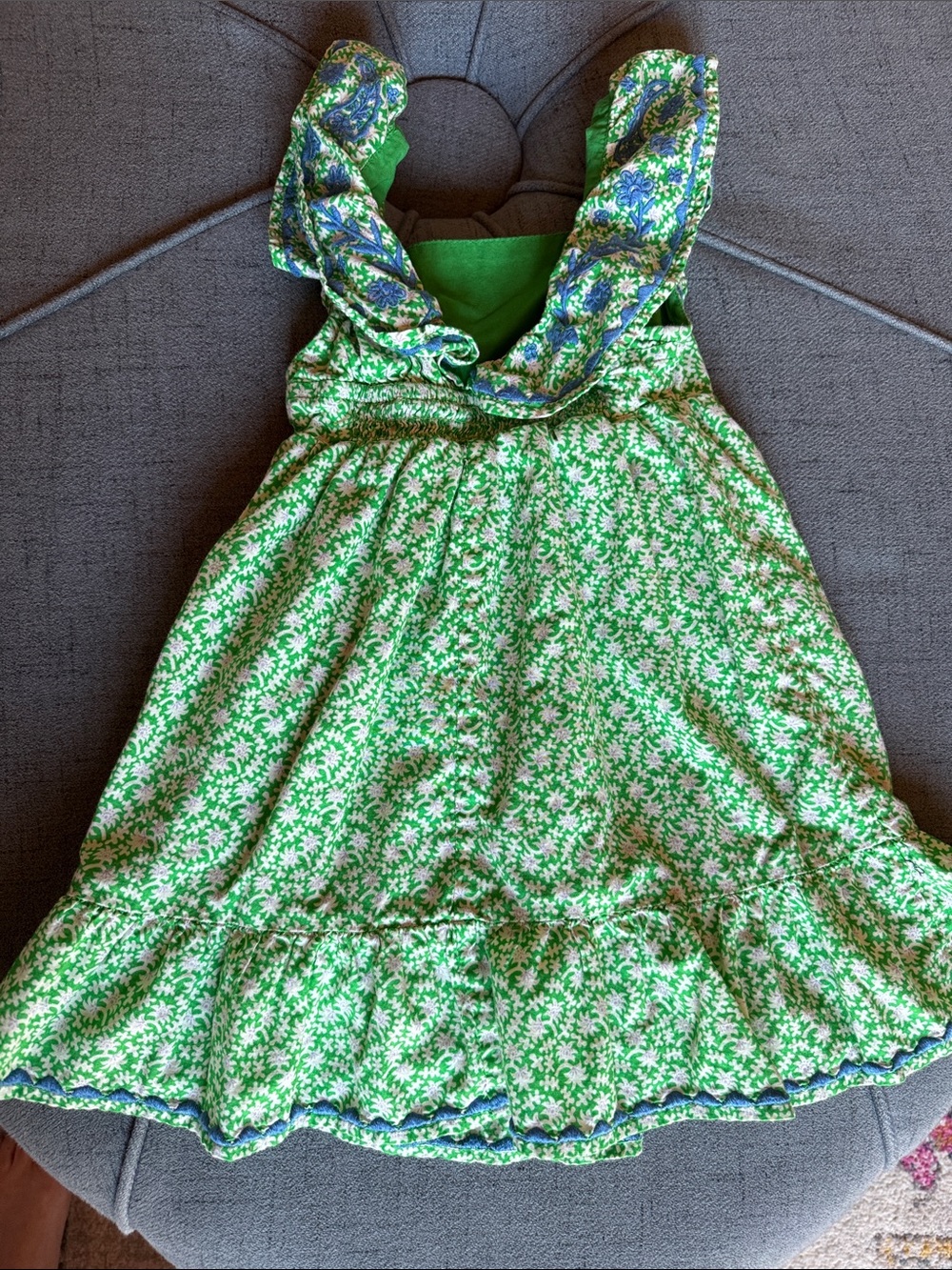 Mini Boden Green and Blue Floral Ruffle Dress - Picture 3 of 5